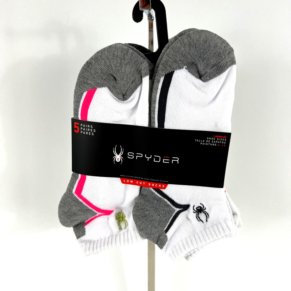 Spyder Women Linear Half Cushion Socks 5 Pairs White Gray Shoe Size 4 -10 NEW